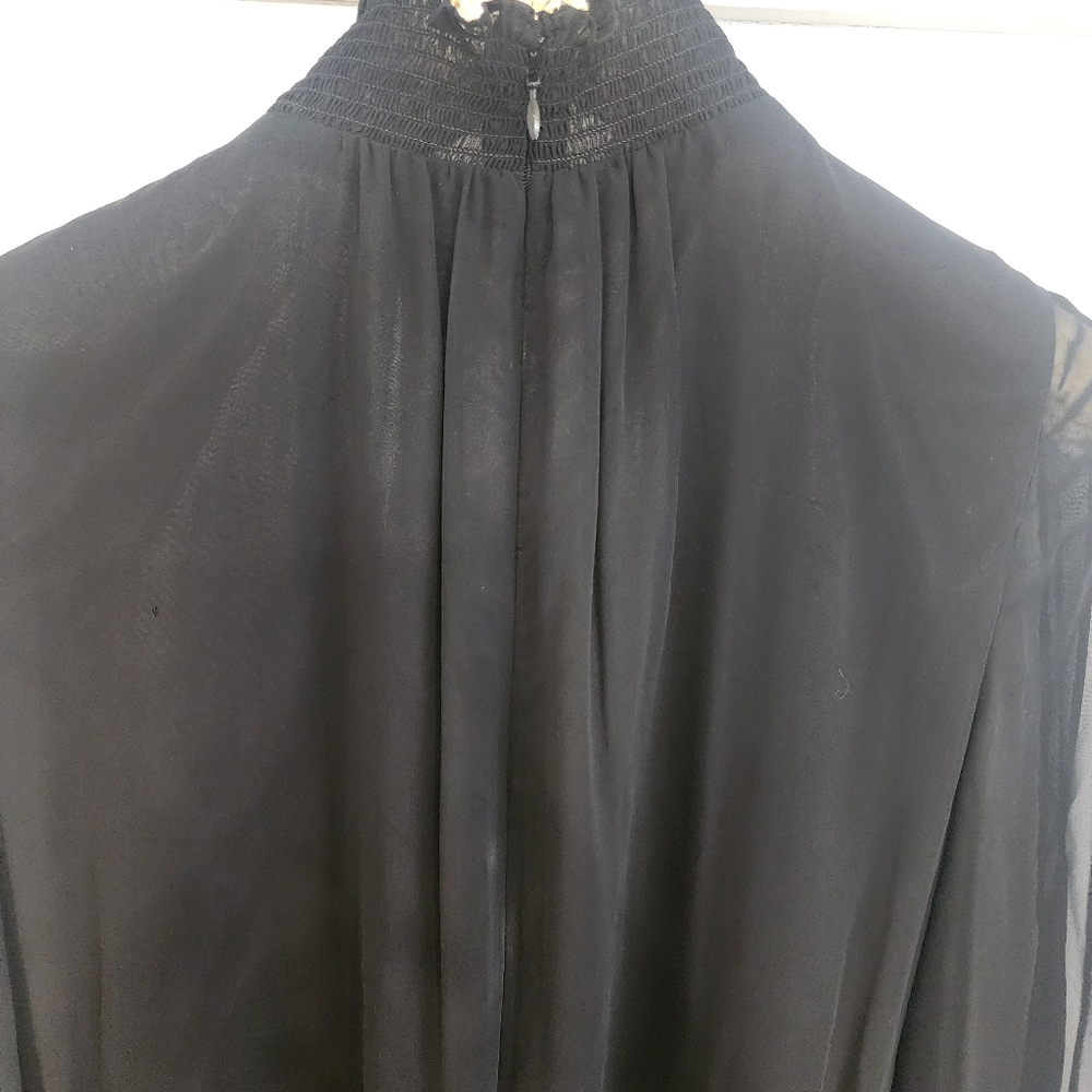 Womens Black Chiffon Tiered Mock Neck Split Sleeve Dress Rosalia By Alex Marie - Picture 12 of 15